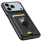Kapa Bisen Back Cover for Apple iPhone 17 Pro Max | Inbuilt Camera Slider Ring Stand and Card Pocket Shockproof Slim Bumper Back Case (Black) - Mobizang