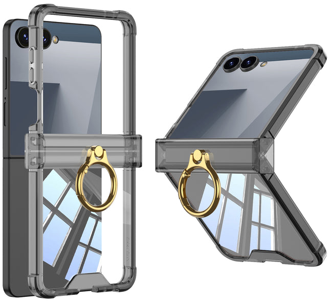 Kapa Clear Airbag Ring Back Case for Samsung Galaxy Flip7 / Z Flip 7 | Transparent Shockproof Slim Hard Protective Cover (Grey) - Mobizang