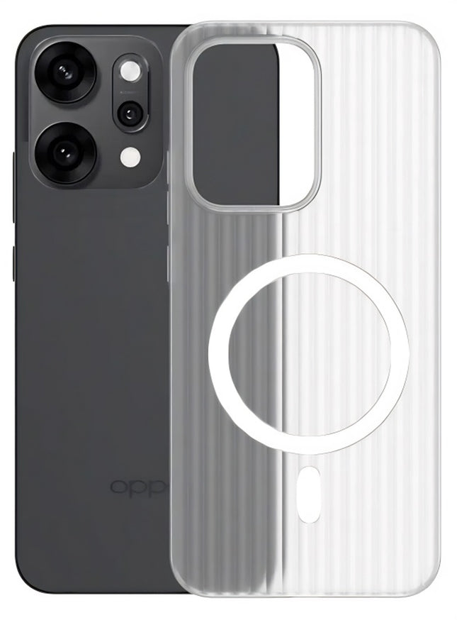 Kapa Wave Magnetic Frosted Grip Back Cover for Oppo Reno 14 Pro 5G | [MagSafe Compatible] Wireless charging, Slim, Metal Buttons Matte Finish Back Case (White) - Mobizang