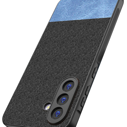 Kapa Soft Fabric & Leather Hybrid Protective Back Cover for Samsung Galaxy M16 | Shockproof Slim Hard Anti Slip Back Case (Black,Blue)
