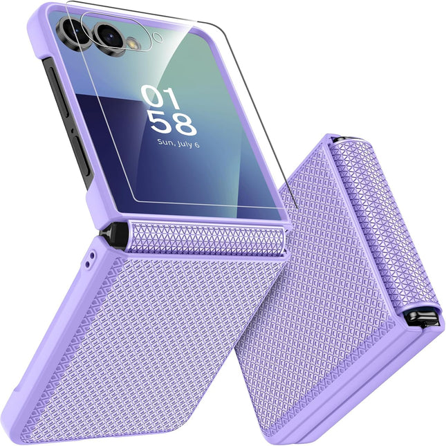 Kapa Textured Grip Hinge Protection Back Cover for Samsung Galaxy Z Flip7 / Z Flip 7 | with [Inbuilt Glass] Full Body Shockproof Hard Back Case (Purple) - Mobizang