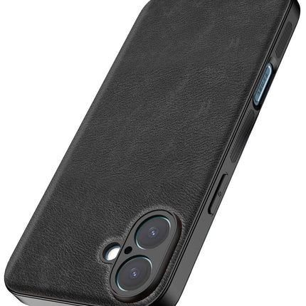 Kapa Tux Leather Back Cover for Apple iPhone 16 | Slim Shockproof Camera Protection Bumper Case (Black)