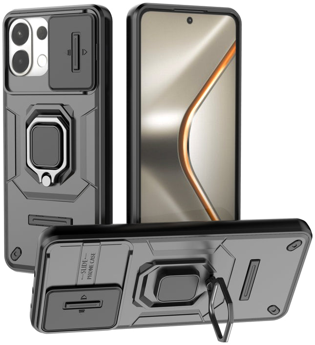 Kapa Armor Slider Back Cover for Oppo K13 5G | Inbuilt Ring + Camera Slider Shockproof Lens Protection Bumper Back Case (Black)
