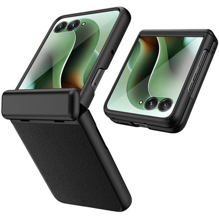 Kapa Leather Hinge Protection Back Cover for Moto Razr 60 Ultra| with [Inbuilt Glass] Full Body Shockproof Hard Back Case (Black) - Mobizang