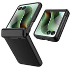 Kapa Leather Hinge Protection Back Cover for Moto Razr 60 Ultra| with [Inbuilt Glass] Full Body Shockproof Hard Back Case (Black) - Mobizang