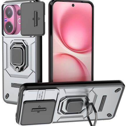 Kapa Armor Slider Back Cover for Vivo V60 / V60e / Vivo T4 Pro 5G | Inbuilt Ring + Camera Slider Shockproof Lens Protection Bumper Back Case (Grey) - Mobizang