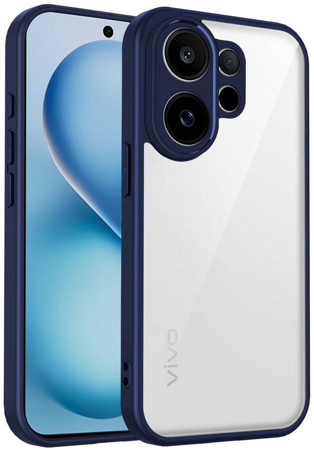Kapa Hawkeye Clear Slim Tough Back Cover for Vivo V60 / V60e / Vivo T4 Pro 5G | Camera Lens Protector Anti Yellow Shockproof Clear Hybrid Case Cover (Blue Sides)