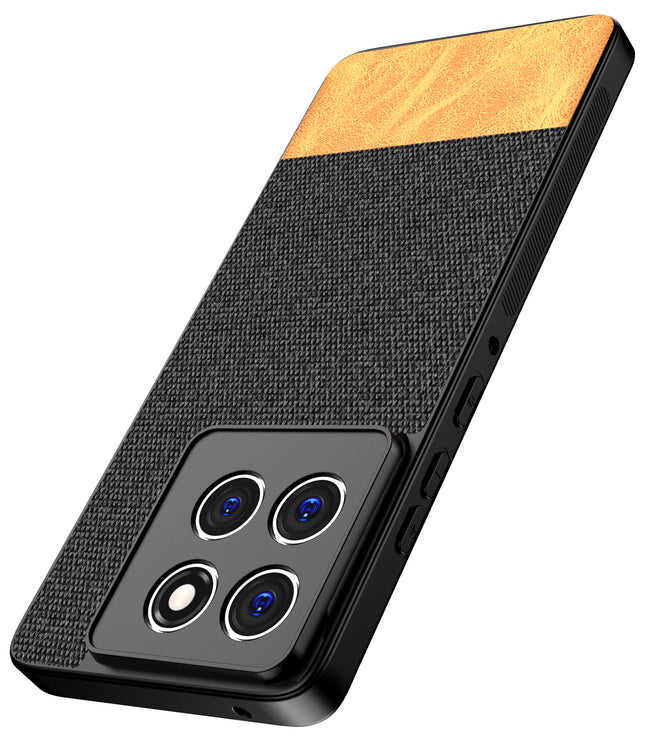 Kapa Soft Fabric & Leather Hybrid Protective Back Cover for Moto Edge 60 Pro | Shockproof Slim Hard Anti Slip Back Case (Black,Brown)