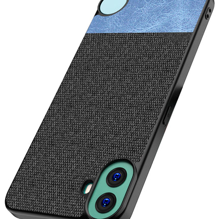 Kapa Soft Fabric & Leather Hybrid Protective Back Cover for Nothing CMF Phone 1 | Shockproof Slim Hard Anti Slip Back Case (Black,Blue)