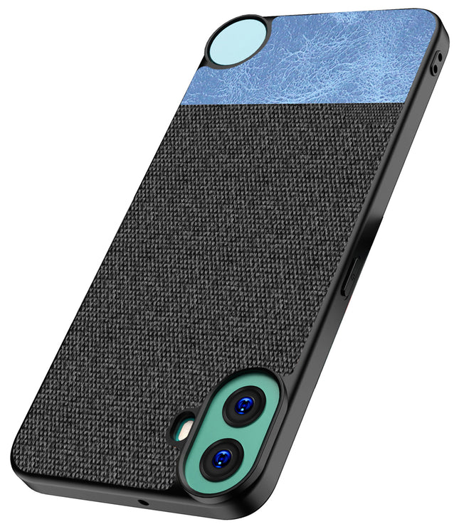 Kapa Soft Fabric & Leather Hybrid Protective Back Cover for Nothing CMF Phone 1 | Shockproof Slim Hard Anti Slip Back Case (Black,Blue)