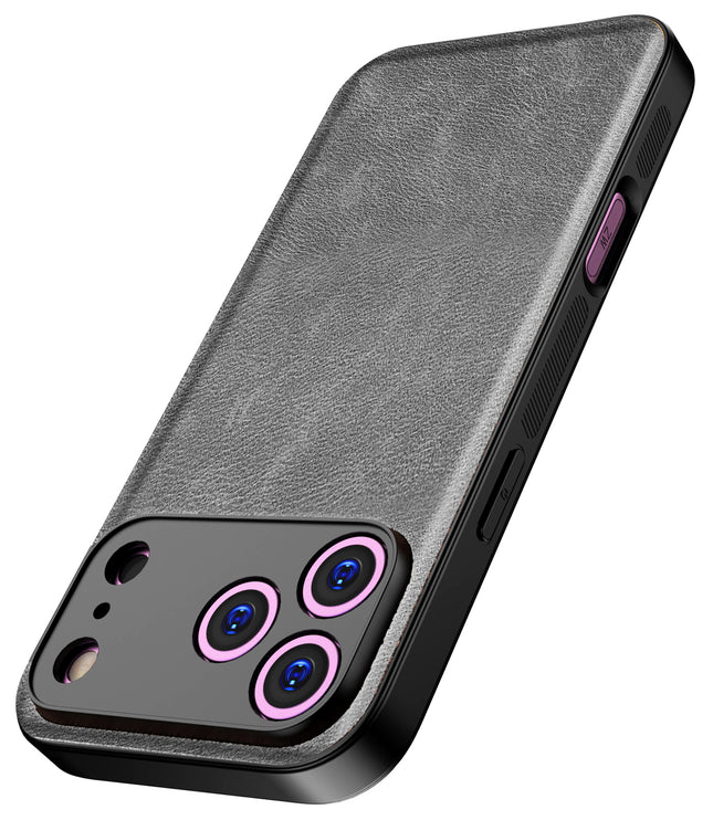 Kapa Tux Leather Back Cover for Apple iPhone 17 Pro Max | Slim Shockproof Camera Protection Bumper Case (Grey) - Mobizang