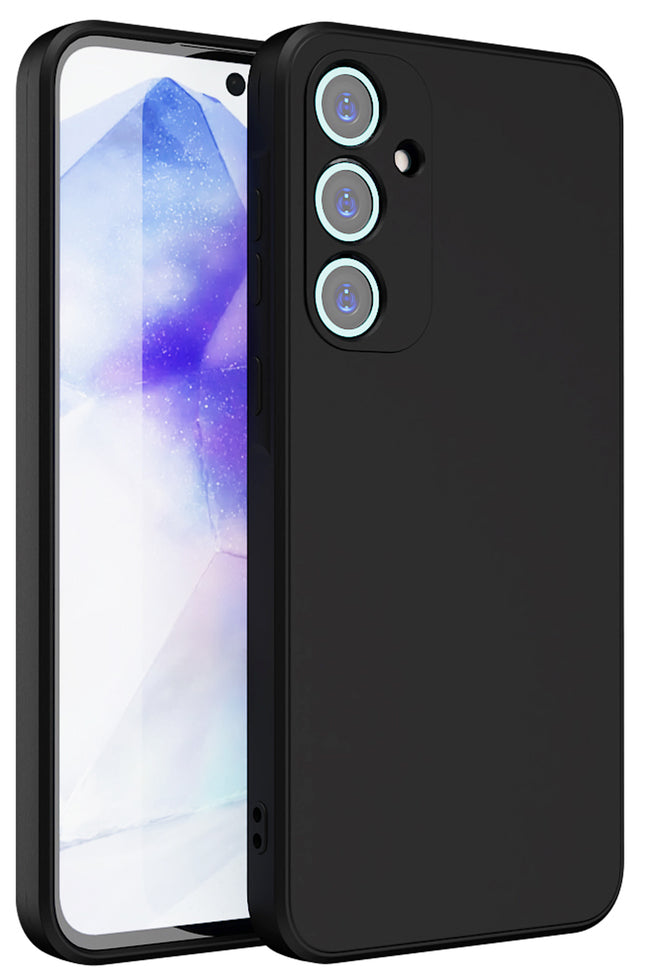 Kapa Matte Protective Lens Flexible Back Cover for Samsung Galaxy A55 (5G) | Slim Silicone with Soft Lining Shockproof Full Body Bumper Case (Black)