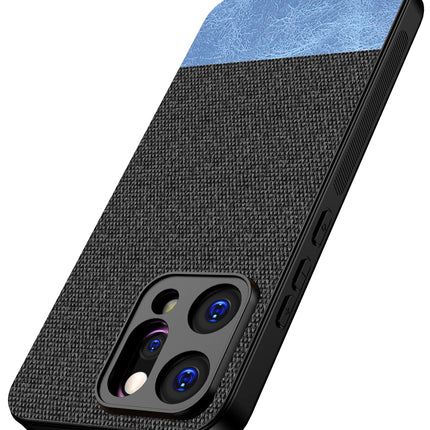 Kapa Soft Fabric & Leather Hybrid Protective Back Cover for Oppo Reno 14 5G | Shockproof Slim Hard Anti Slip Back Case (Black,Blue) - Mobizang