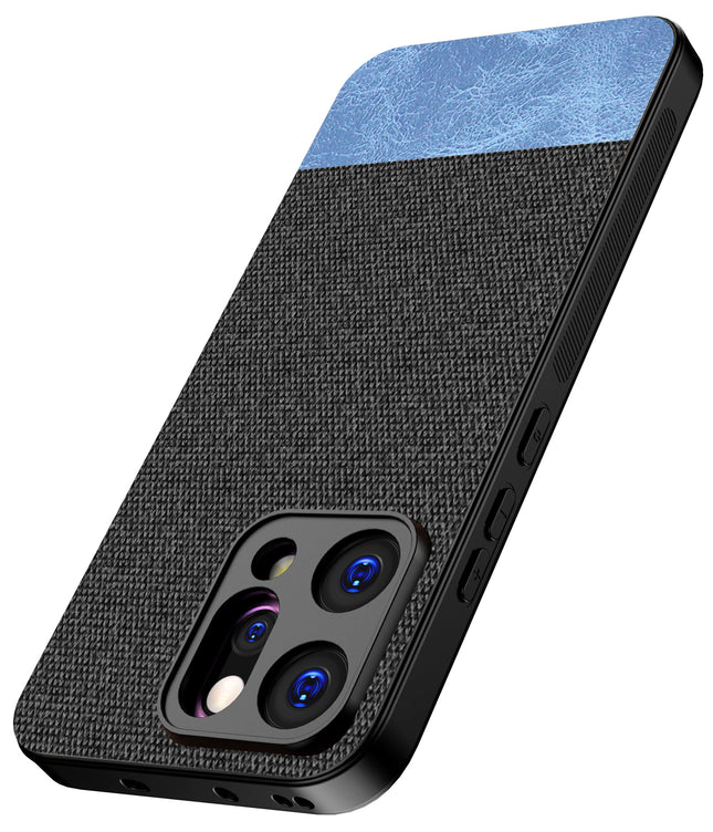 Kapa Soft Fabric & Leather Hybrid Protective Back Cover for Oppo Reno 14 5G | Shockproof Slim Hard Anti Slip Back Case (Black,Blue) - Mobizang