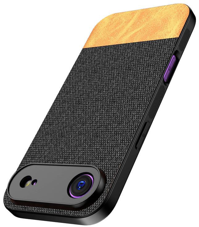Kapa Soft Fabric & Leather Hybrid Protective Back Cover for Apple iPhone 17 Air | Shockproof Slim Hard Anti Slip Back Case (Black,Brown)