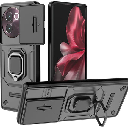 Kapa Armor Slider Back Cover for Vivo V30E (5G) | Inbuilt Ring + Camera Slider Shockproof Lens Protection Bumper Back Case (Black)