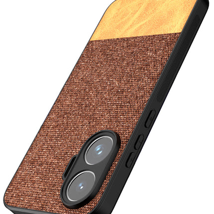 Kapa Soft Fabric & Leather Hybrid Protective Back Cover for Poco F7 5G | Shockproof Slim Hard Anti Slip Back Case (Brown)