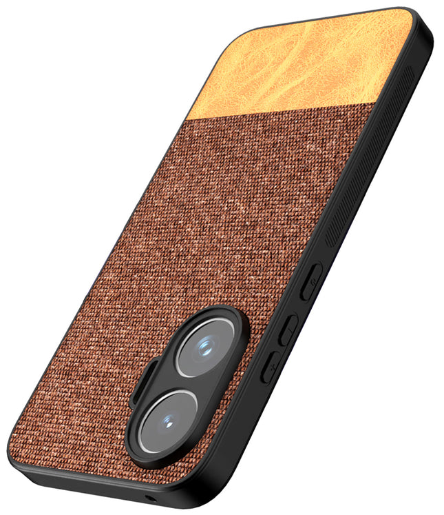 Kapa Soft Fabric & Leather Hybrid Protective Back Cover for Poco F7 5G | Shockproof Slim Hard Anti Slip Back Case (Brown)