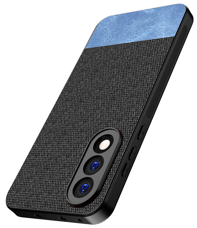 Kapa Soft Fabric & Leather Hybrid Protective Back Cover for OnePlus Nord 5 | Shockproof Slim Hard Anti Slip Back Case (Black,Blue)