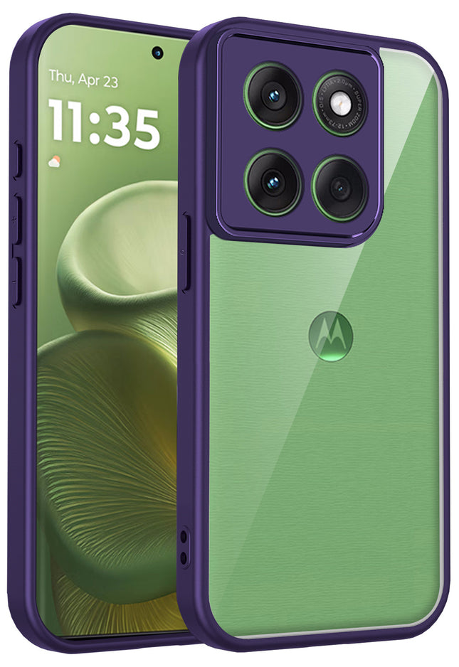 Kapa Hawkeye Clear Slim Tough Back Cover for Motorola G86 Power 5G | Camera Lens Protector Anti Yellow Shockproof Clear Hybrid Case Cover (Purple Sides)