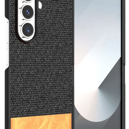 Kapa Soft Fabric & Leather Hybrid Protective Back Cover for Samsung Galaxy Z Fold 7 | Shockproof Slim Hard Anti Slip Back Case (Black,Brown) - Mobizang