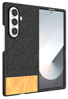 Kapa Soft Fabric & Leather Hybrid Protective Back Cover for Samsung Galaxy Z Fold 7 | Shockproof Slim Hard Anti Slip Back Case (Black,Brown) - Mobizang