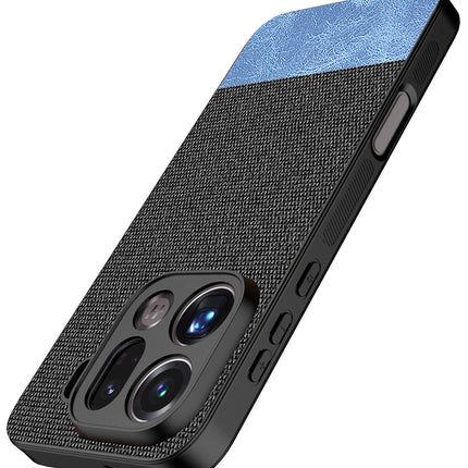 Kapa Soft Fabric & Leather Hybrid Protective Back Cover for Oppo Find X9 Pro | Shockproof Slim Hard Anti Slip Back Case (Black,Blue) - Mobizang