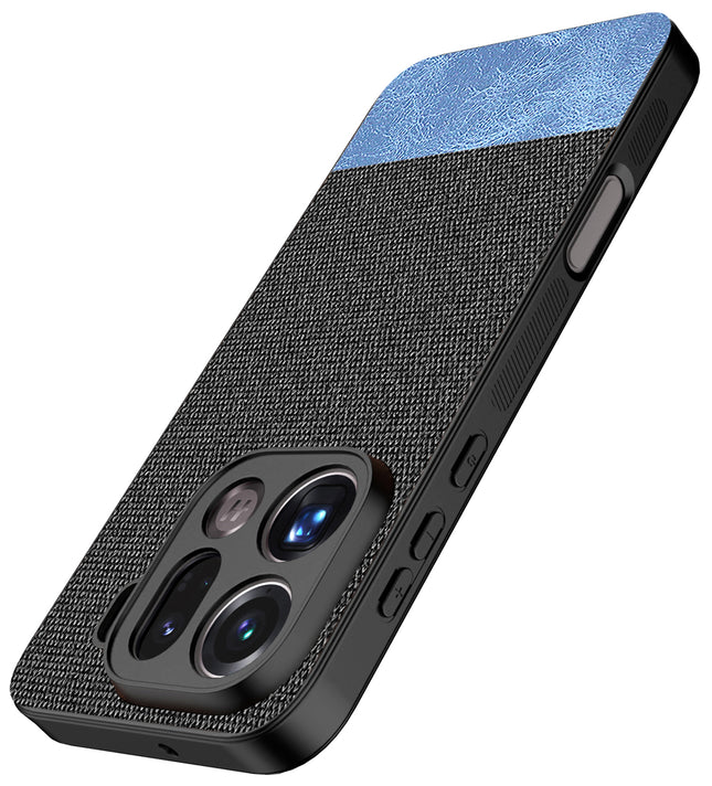 Kapa Soft Fabric & Leather Hybrid Protective Back Cover for Oppo Find X9 Pro | Shockproof Slim Hard Anti Slip Back Case (Black,Blue) - Mobizang