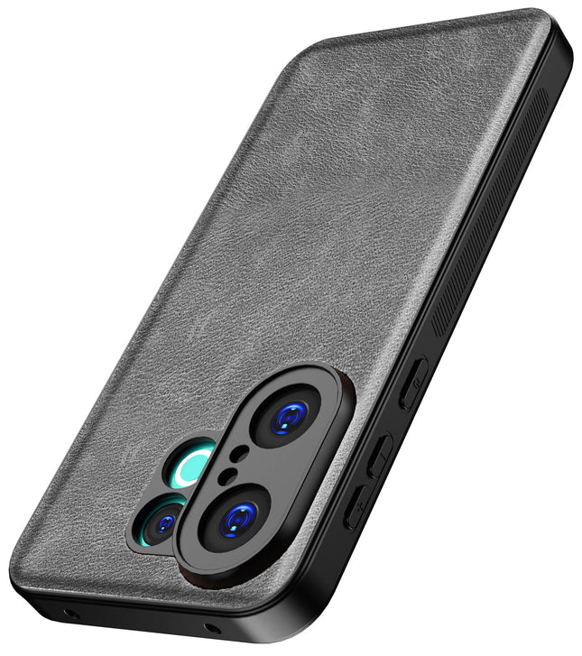 Kapa Tux Leather Back Cover for Vivo X200 FE 5G | Slim Shockproof Camera Protection Bumper Case (Grey) - Mobizang