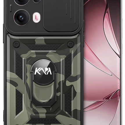 Kapa Tank Back Cover for Oppo Reno 13 Pro 5G | Inbuilt Ring + Slider Shockproof Lens Protection Bumper Back Case (Black) - Mobizang