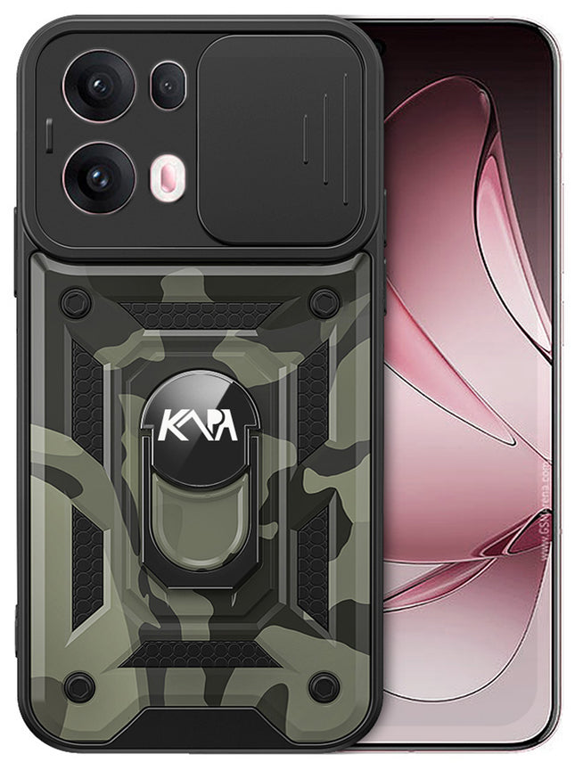 Kapa Tank Back Cover for Oppo Reno 13 Pro 5G | Inbuilt Ring + Slider Shockproof Lens Protection Bumper Back Case (Black) - Mobizang