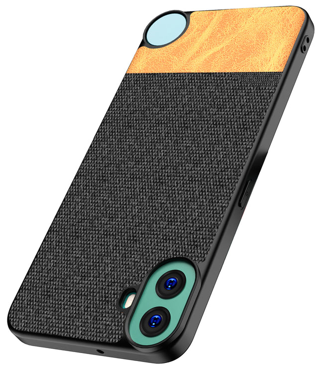 Kapa Soft Fabric & Leather Hybrid Protective Back Cover for Nothing CMF Phone 1 | Shockproof Slim Hard Anti Slip Back Case (Black,Brown) - Mobizang