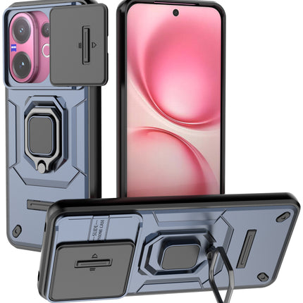 Kapa Armor Slider Back Cover for Vivo V60 / V60e / Vivo T4 Pro 5G | Inbuilt Ring + Camera Slider Shockproof Lens Protection Bumper Back Case (Blue) - Mobizang