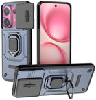Kapa Armor Slider Back Cover for Vivo V60 / V60e / Vivo T4 Pro 5G | Inbuilt Ring + Camera Slider Shockproof Lens Protection Bumper Back Case (Blue) - Mobizang