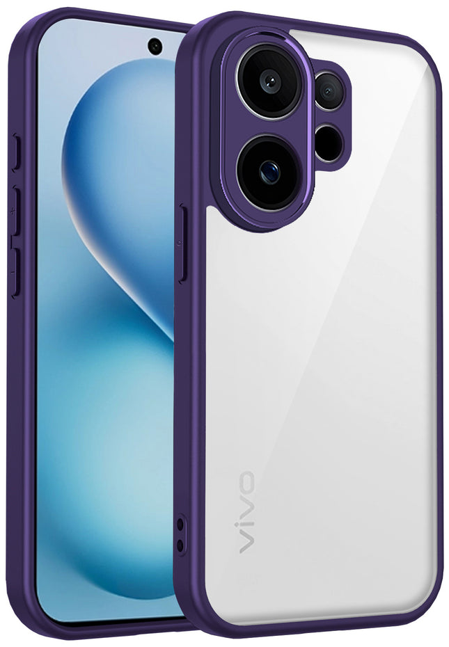 Kapa Hawkeye Clear Slim Tough Back Cover for Vivo V60 / V60e / Vivo T4 Pro 5G | Camera Lens Protector Anti Yellow Shockproof Clear Hybrid Case Cover (Purple Sides) - Mobizang