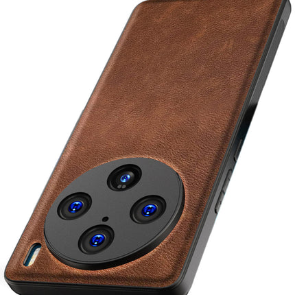 Kapa Tux Leather Back Cover for Vivo X100 Pro (5G) | Slim Shockproof Camera Protection Bumper Case (Brown) - Mobizang