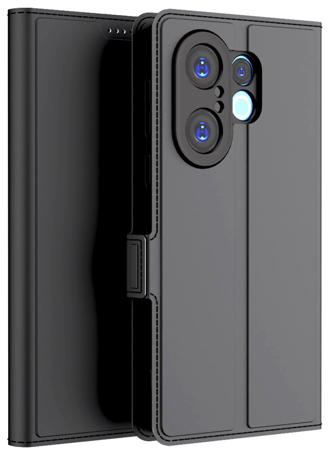 Kapa Noble Slim Magnetic Leather Flip Case Cover for Vivo X200 FE 5G | Card Holder Stand Flip Wallet Case (Black) - Mobizang