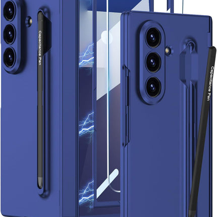 Kapa Contrast Magnetic Hinge Case for Samsung Galaxy Z Fold 7 | Inbuilt S-Pen Holder Slim Back Cover (Blue with Black Pen) - Mobizang