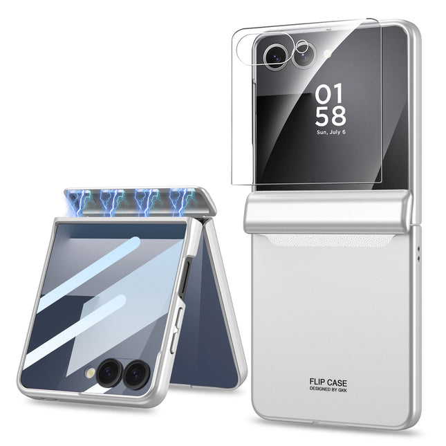 Kapa Ultra Thin Back Cover for Galaxy Z Flip7 / Z Flip 7 | with [Magnetic Hinge Protection] and Inbuilt Glass Window Protection (Silver)