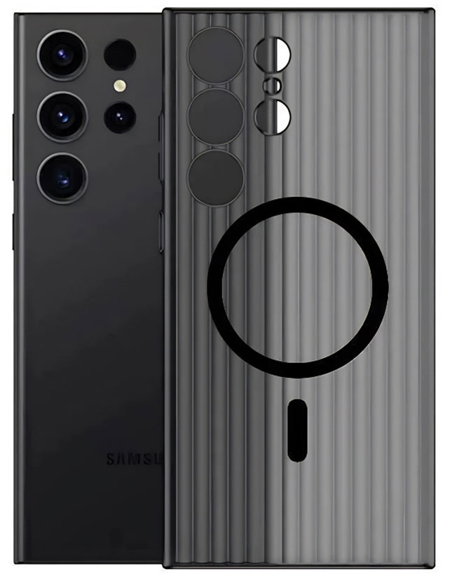 Kapa Matte Magnetic Wave Grip Back Cover for Samsung Galaxy S24 Ultra | [MagSafe Compatible] Wireless charging, Slim, Metal Buttons, Frosted Back Case (Grey)