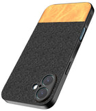Kapa Soft Fabric & Leather Hybrid Protective Back Cover for Apple iPhone 16 Plus | Shockproof Slim Hard Anti Slip Back Case (Black,Brown)