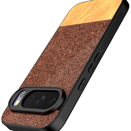Kapa Soft Fabric & Leather Hybrid Protective Back Cover for Google Pixel 10 Pro | Shockproof Slim Hard Anti Slip Back Case (Brown)