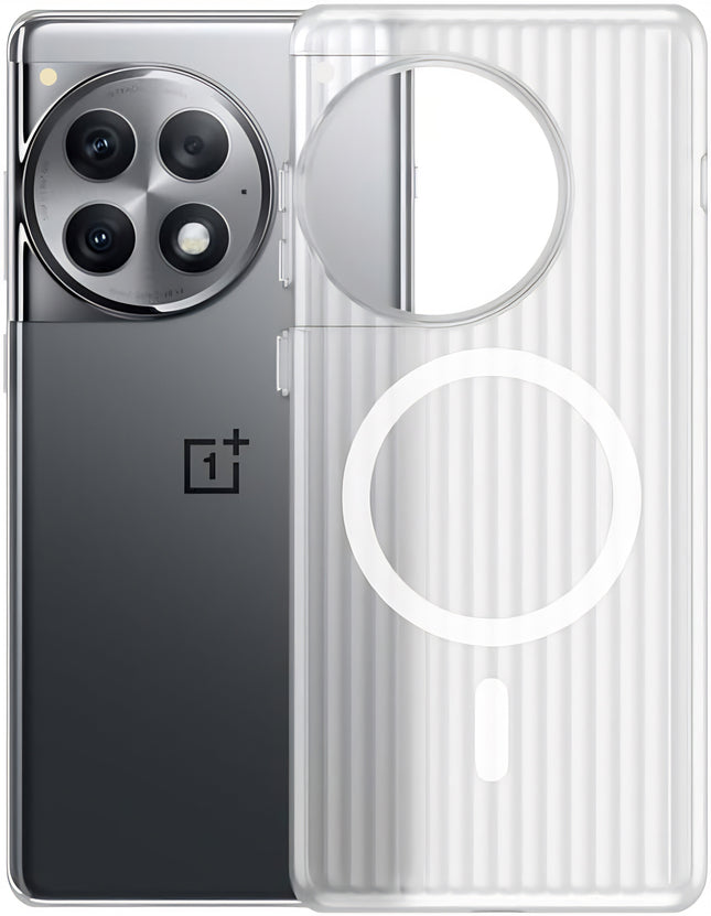Kapa Matte Magnetic Wave Grip Back Cover for OnePlus 12 | [MagSafe Compatible] Wireless charging, Slim, Metal Buttons, Frosted Back Case (White) - Mobizang