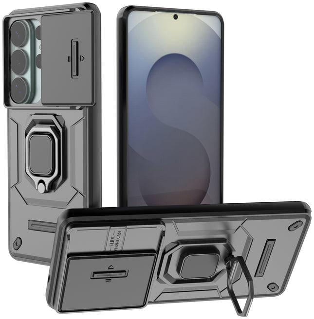 Kapa Armor Slider Back Cover for Samsung Galaxy S26 Ultra | Inbuilt Ring + Camera Slider Shockproof Lens Protection Bumper Back Case (Black)