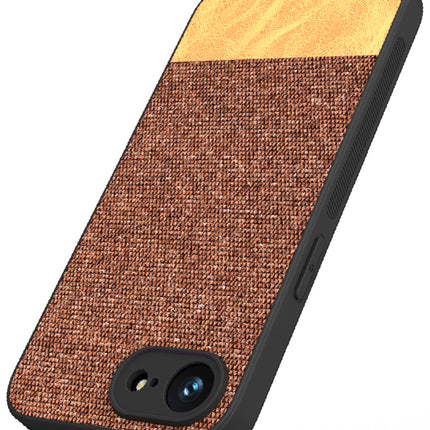 Kapa Soft Fabric & Leather Hybrid Protective Back Cover for Apple iPhone 16E | Shockproof Slim Hard Anti Slip Back Case (Brown)