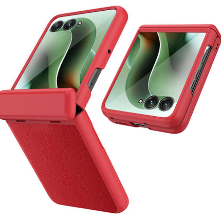 Kapa Leather Hinge Protection Back Cover for Moto Razr 60 Ultra| with [Inbuilt Glass] Full Body Shockproof Hard Back Case (Red)