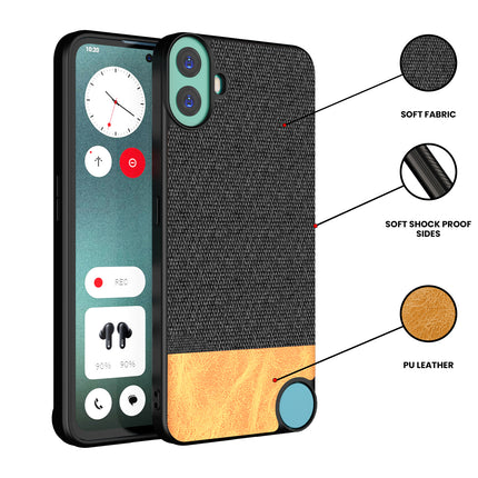 Kapa Soft Fabric & Leather Hybrid Protective Back Cover for Nothing CMF Phone 1 | Shockproof Slim Hard Anti Slip Back Case (Black,Brown) - Mobizang