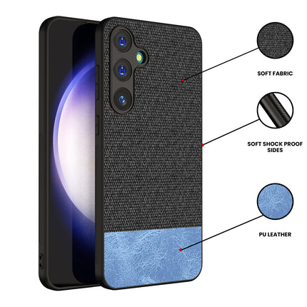 Kapa Soft Fabric & Leather Hybrid Protective Back Cover for Samsung Galaxy A55 (5G) | Shockproof Slim Hard Anti Slip Back Case (Black,Blue) - Mobizang