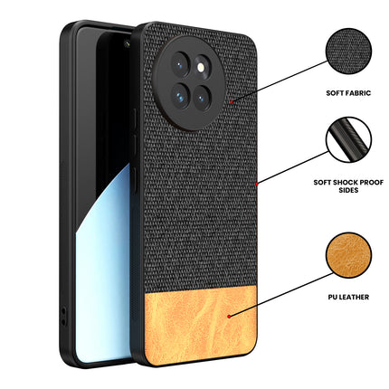 Kapa Soft Fabric & Leather Hybrid Protective Back Cover for Xiaomi 14 Civi | Shockproof Slim Hard Anti Slip Back Case (Black,Brown)