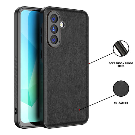 Kapa Tux Leather Back Cover for Samsung Galaxy M16 | Slim Shockproof Camera Protection Bumper Case (Black)
